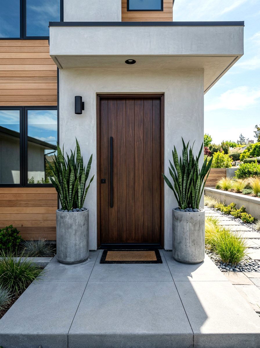 Large porch planters - 30 modern front entry ideas
