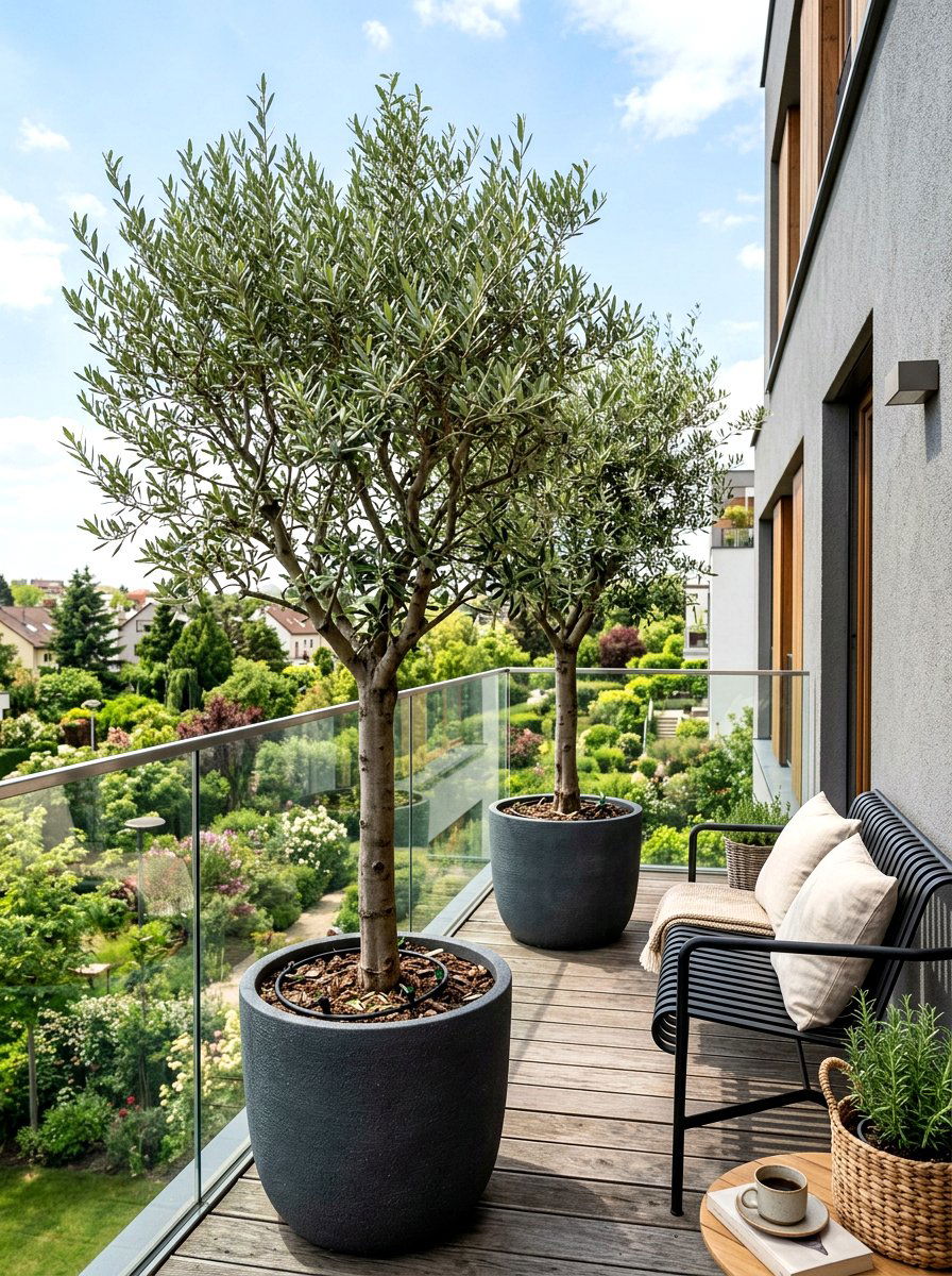 Large potted trees - 30 apartment deck ideas