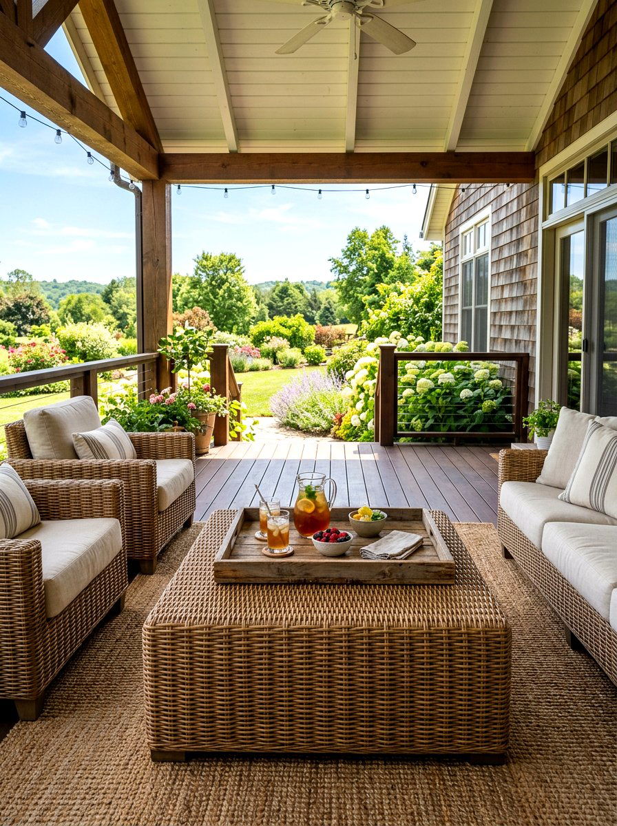 Large rattan ottoman porch - 30 rattan porch lounge ideas