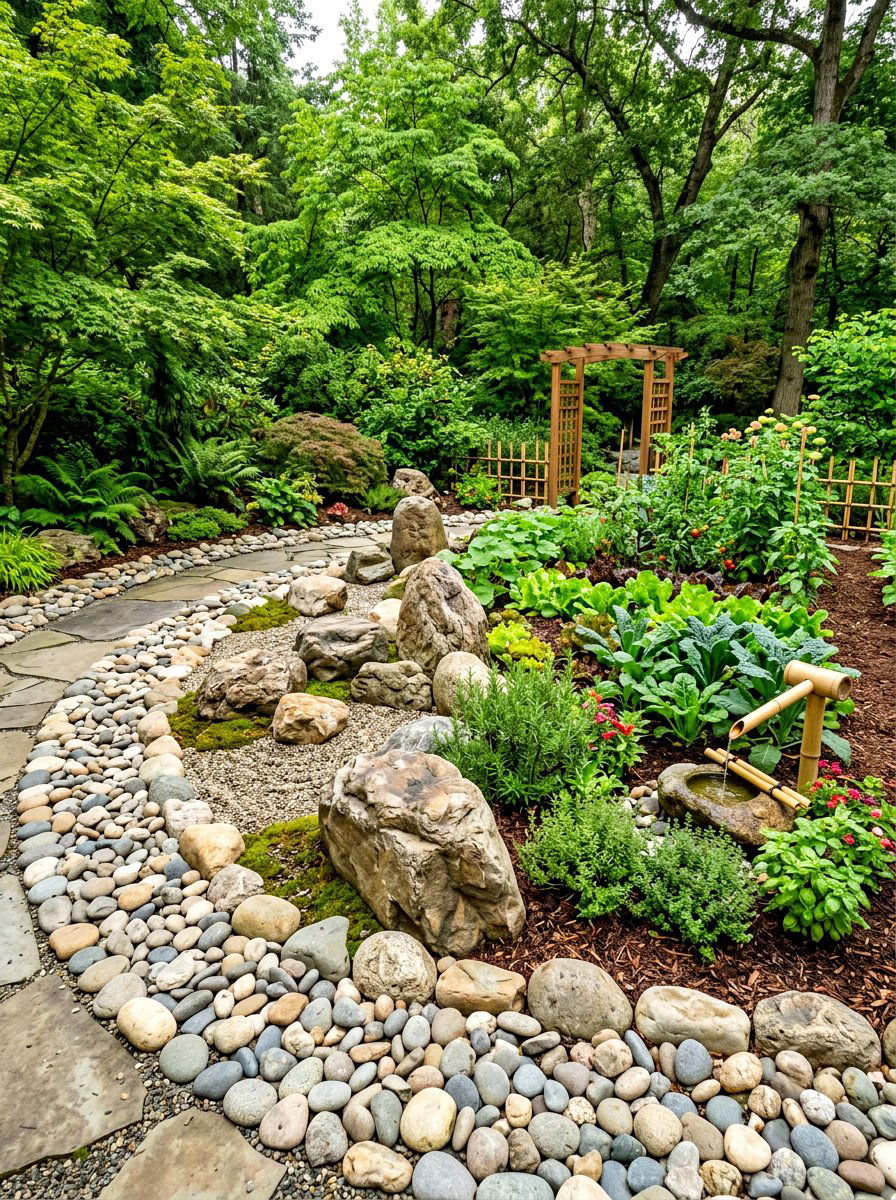 Large river rocks - 30 vegetable garden border ideas