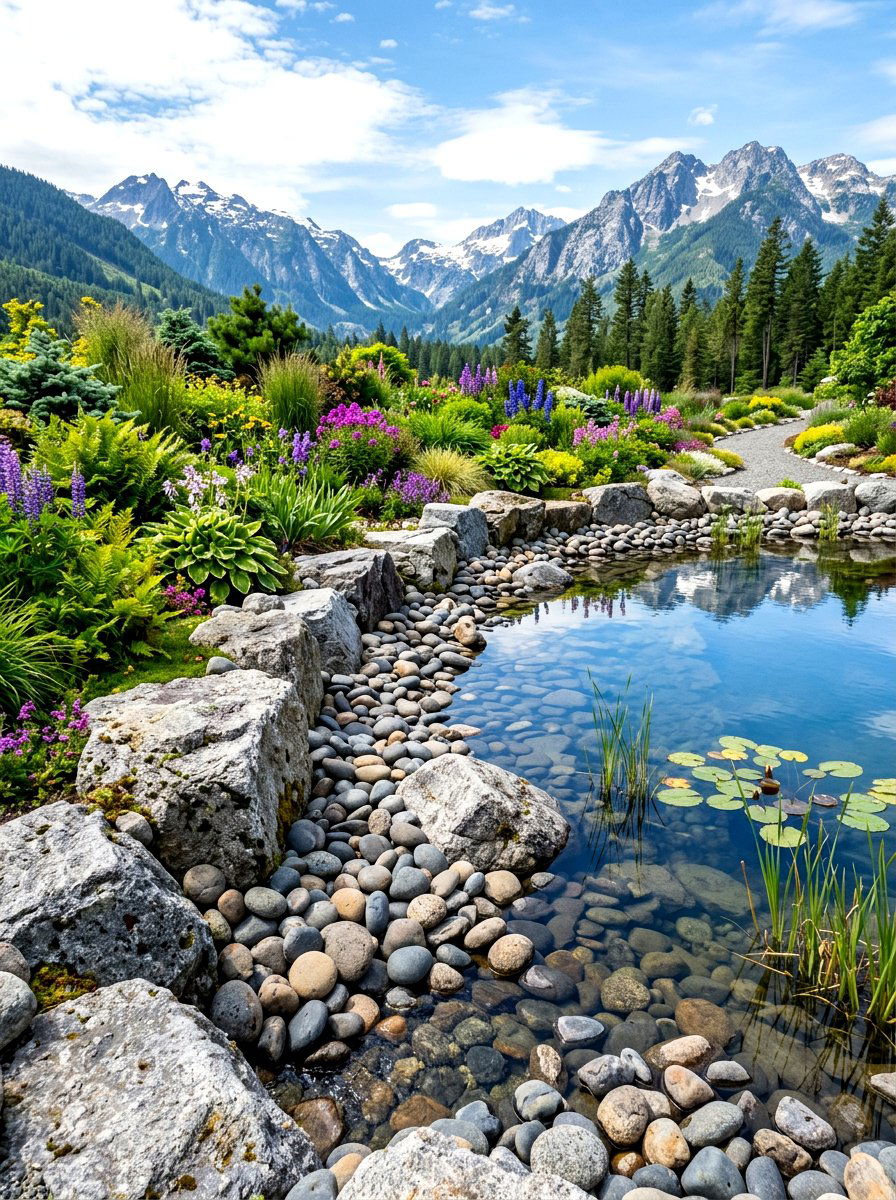 Large rock pond border - 30 pond landscaping ideas