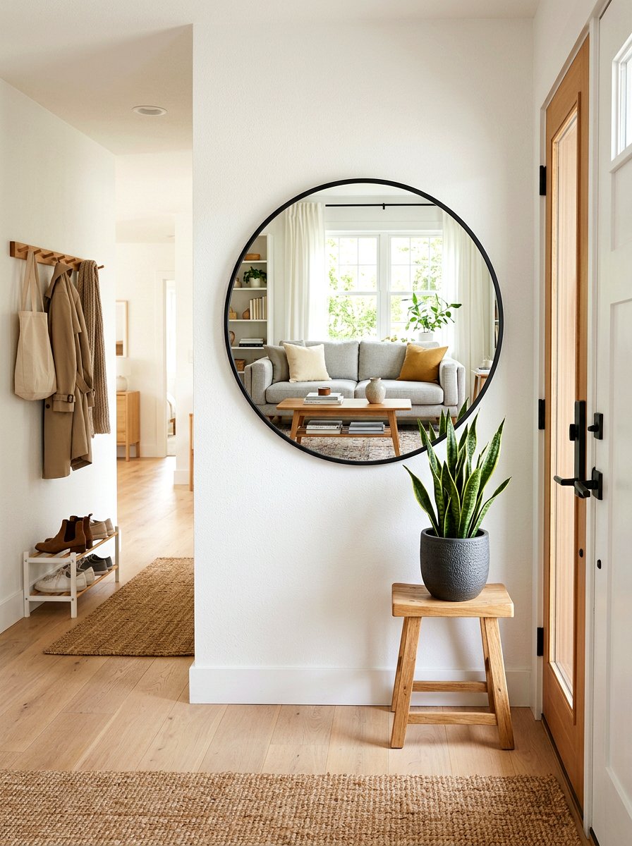 Large round entryway mirror - 30 rental entryway ideas
