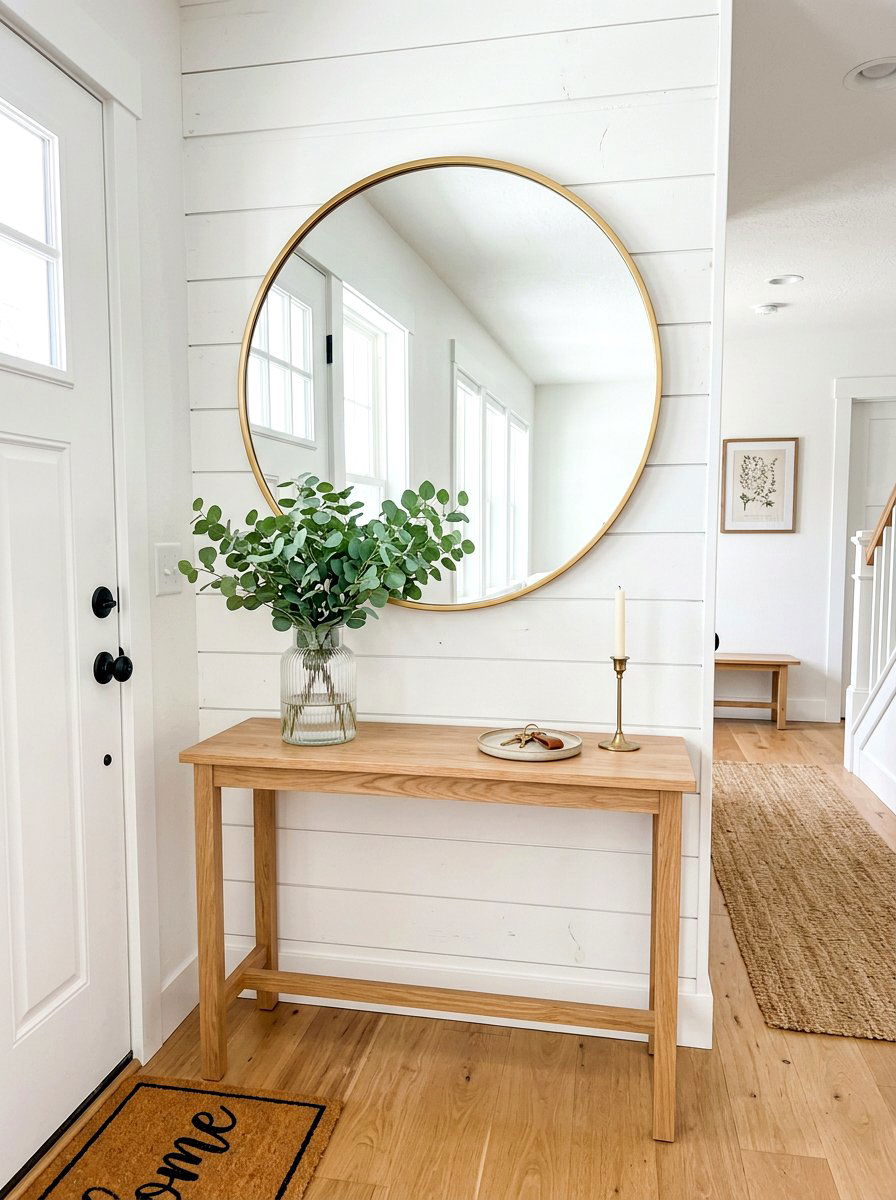 Large round entryway mirror - 30 entryway makeover ideas