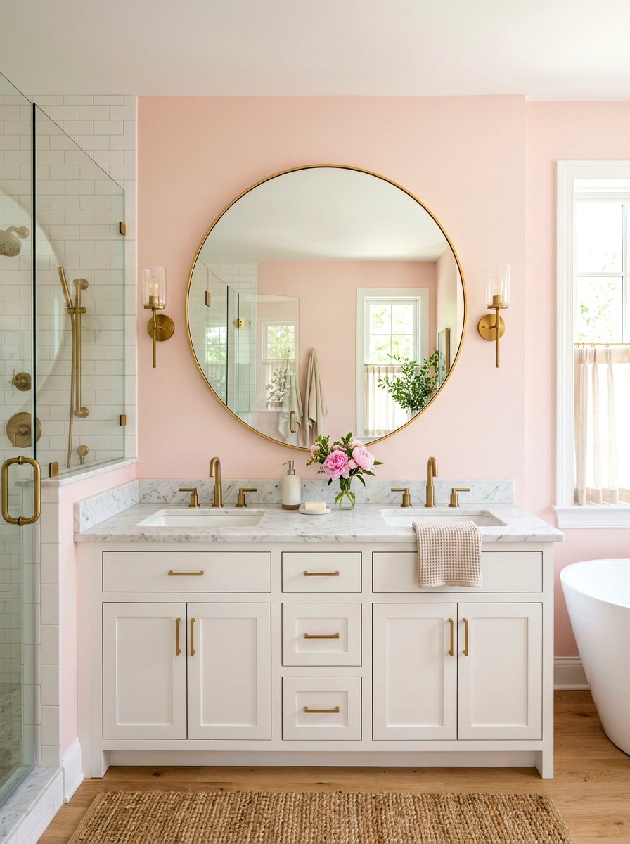 Large round mirror bathroom - 30 bathroom wall decor ideas