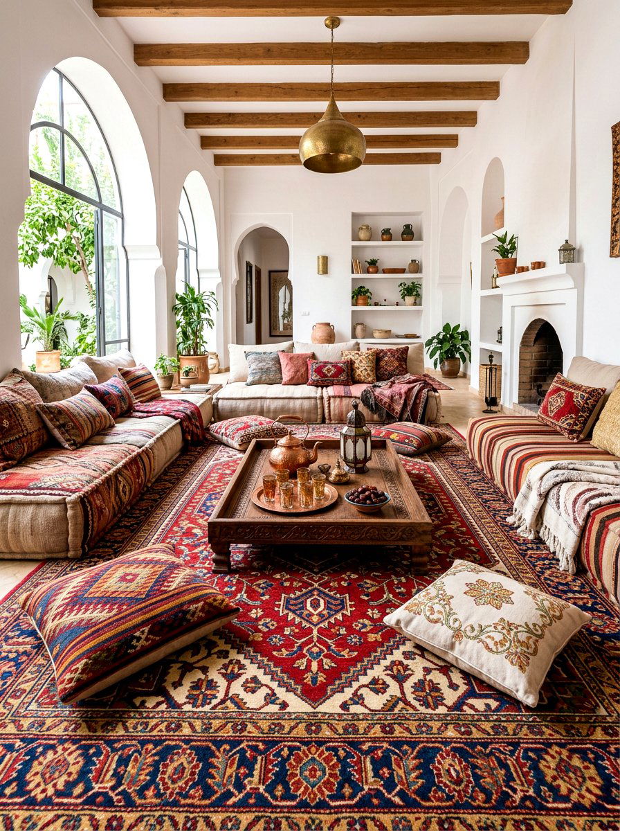 Large rug lounge - 30 screen free living room ideas