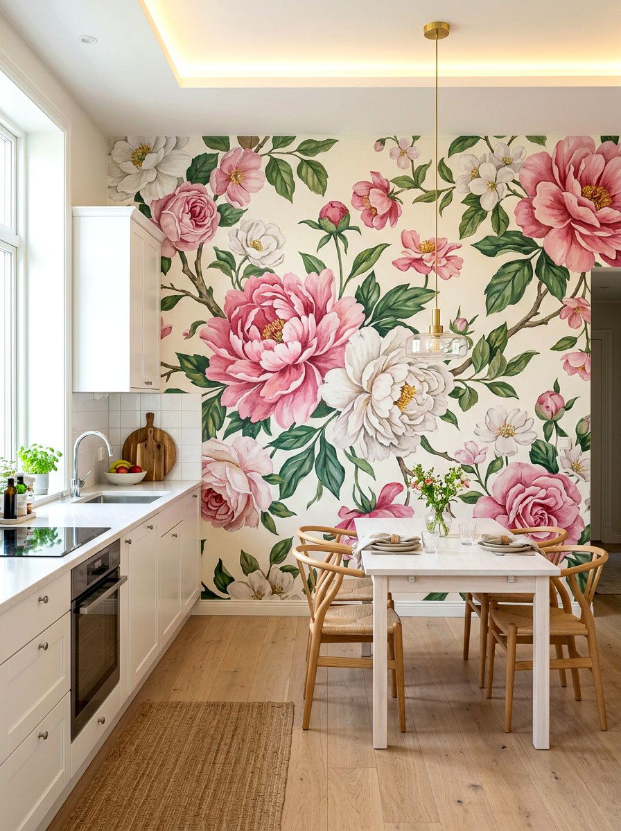 Large scale floral kitchen wallpaper - 30 floral kitchen wallpaper ideas