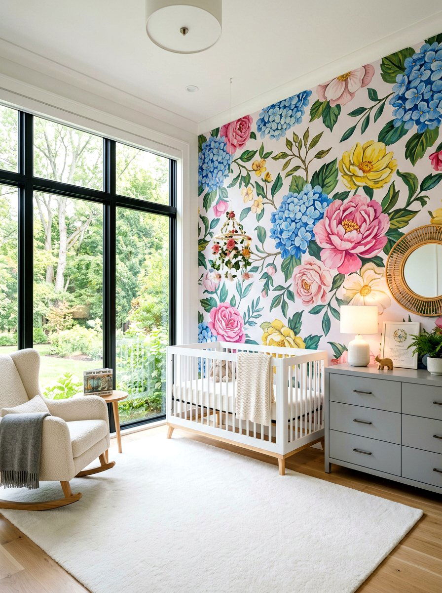 Large scale floral nursery wallpaper - 30 floral nursery wallpaper ideas