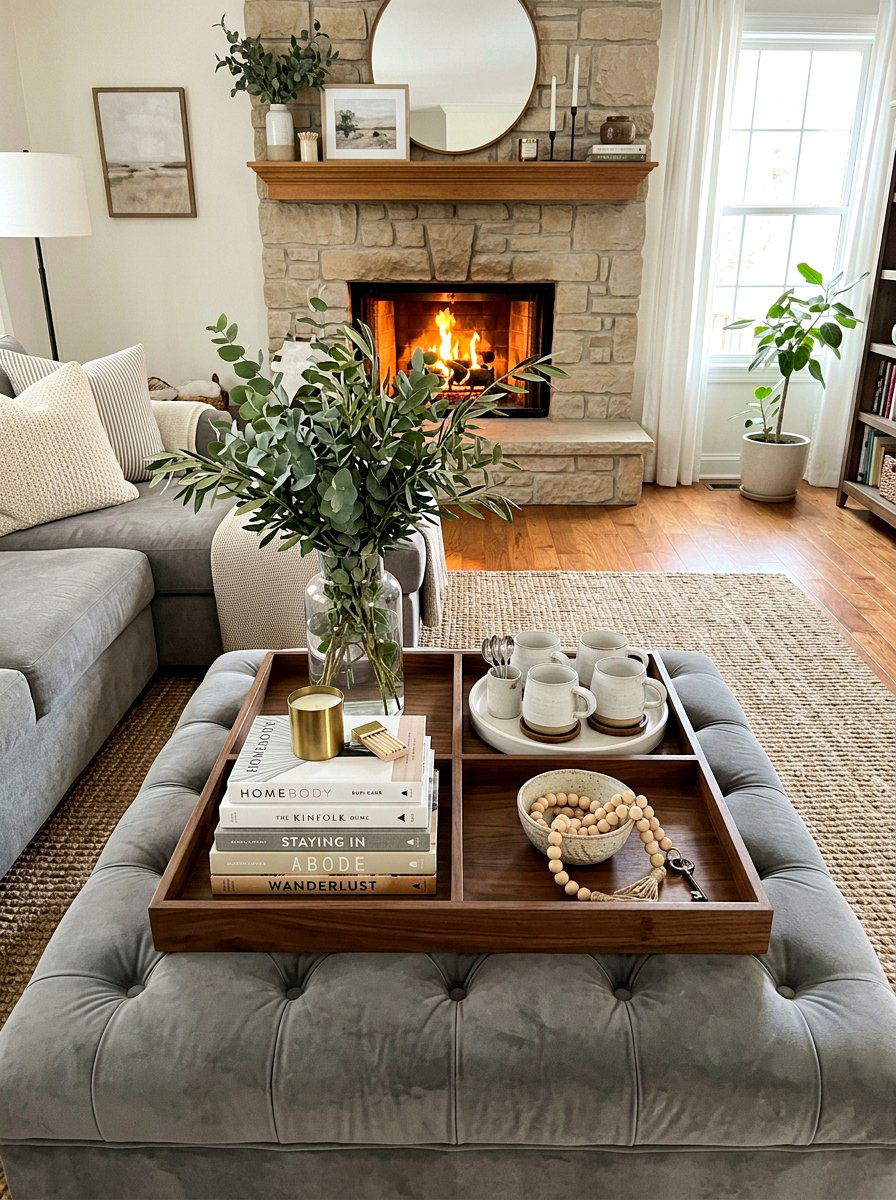 Large square ottoman tray - 30 coffee table tray styling ideas