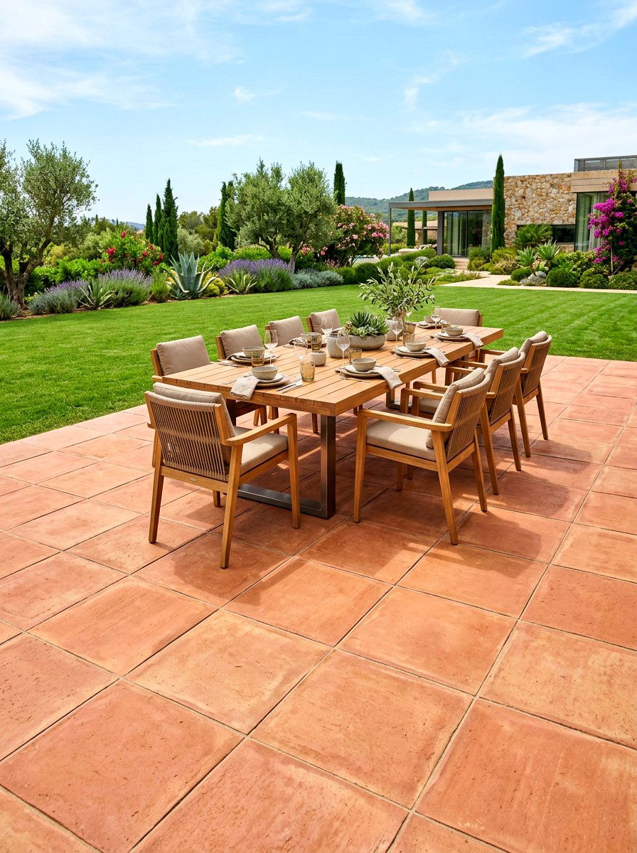 Large square terracotta pavers - 30 terracotta patio ideas