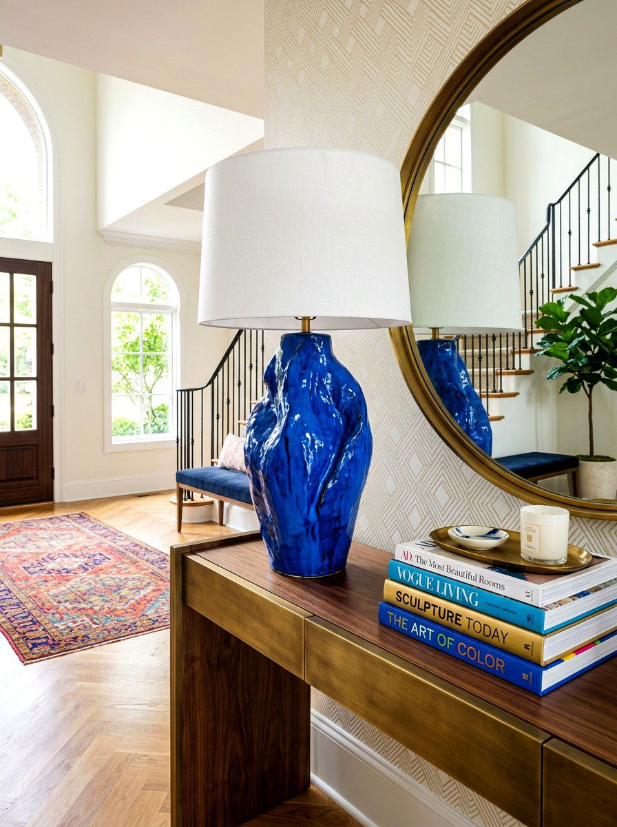 Large statement lamp entryway - 30 foyer console styling ideas