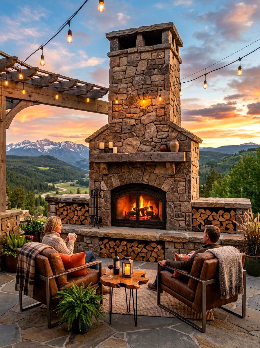 Large stone fireplace - 30 villa backyard ideas