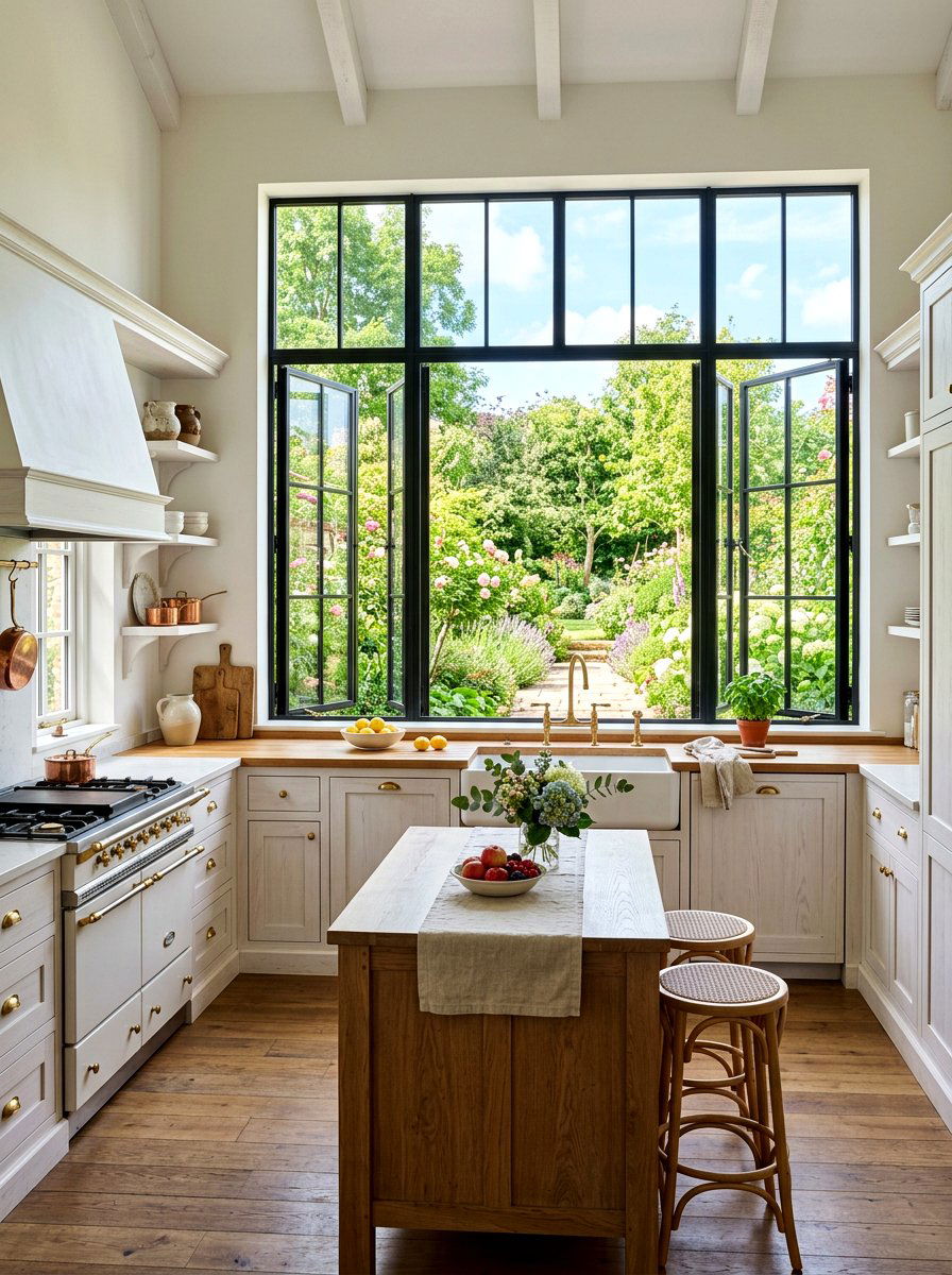 Large window kitchen - 30 rustic European kitchen ideas