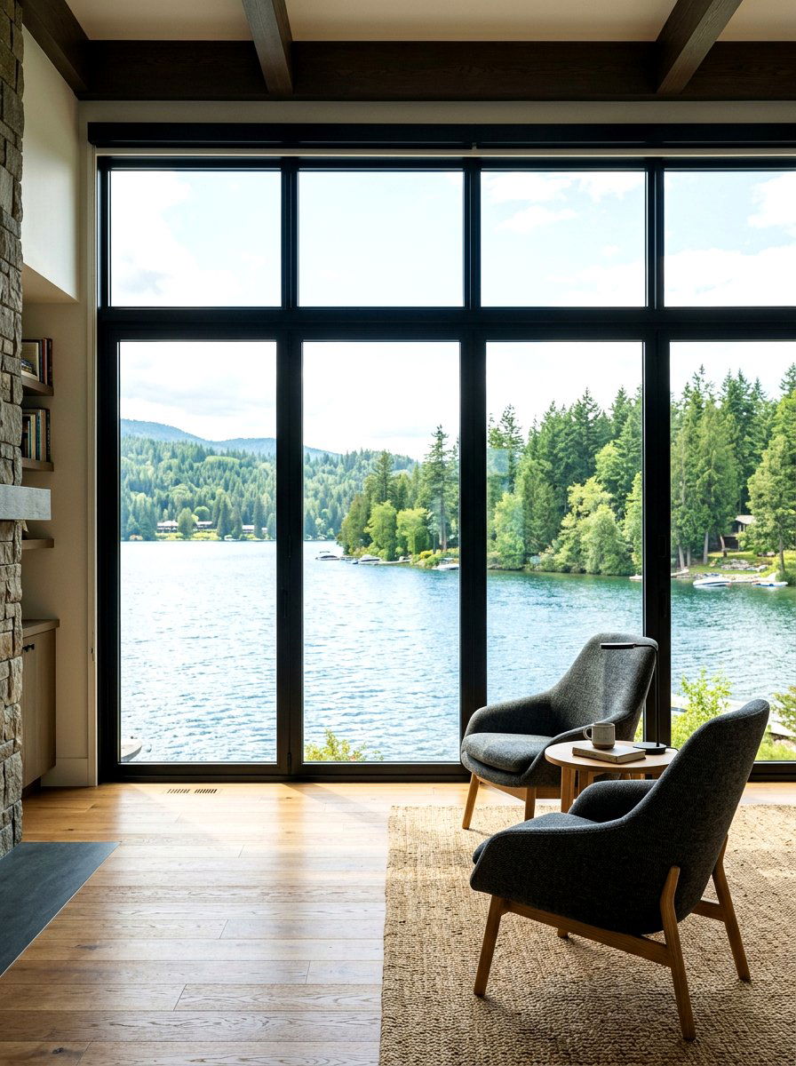 Large window lake view - 30 lake cabin decor ideas