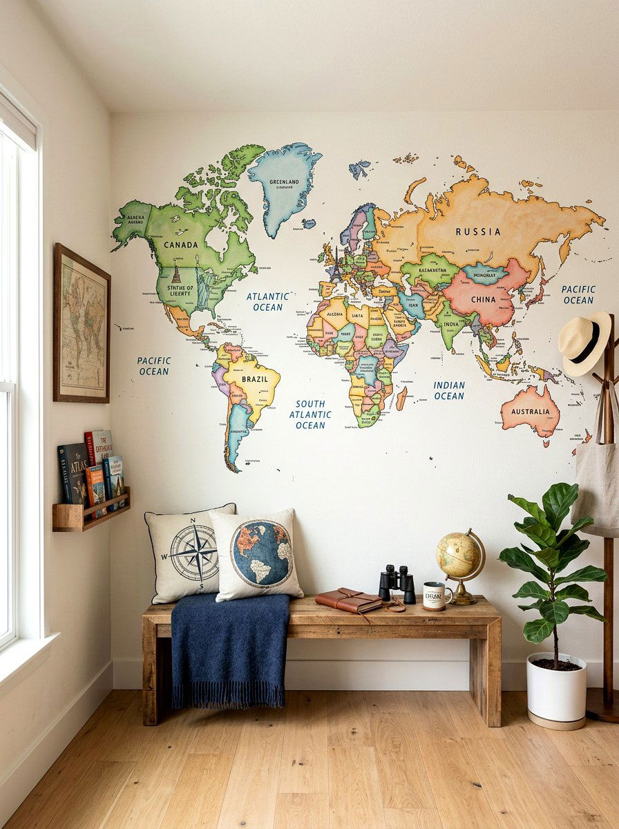 Large world map mural - 30 Montessori playroom aesthetic ideas
