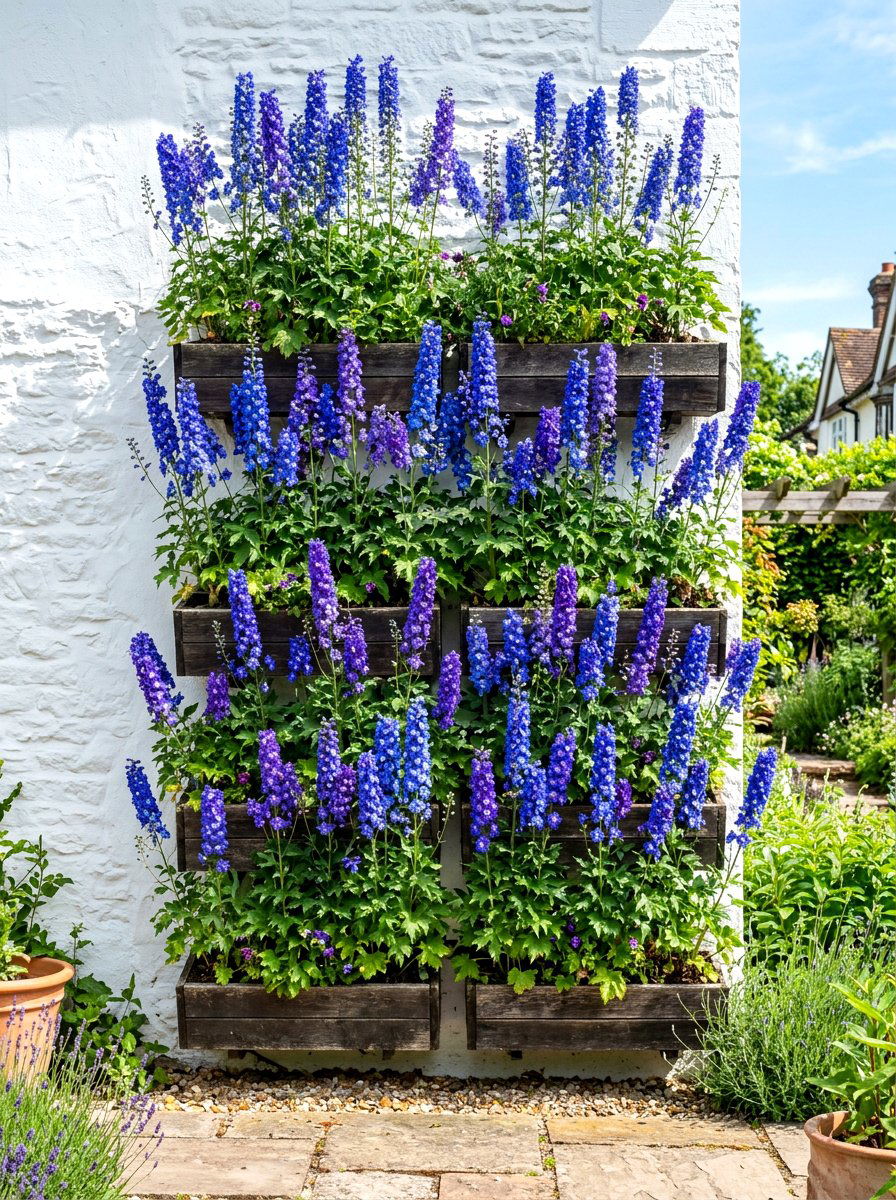 Larkspur vertical garden - 30 balcony cut flower garden ideas