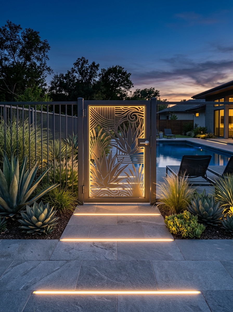 Laser Cut Metal Pool Gate - 30 pool gate ideas