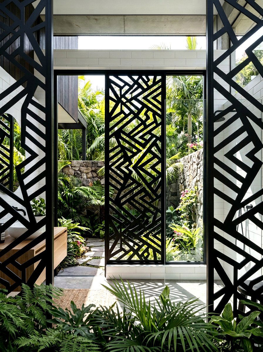 Laser Cut Metal Screen - 30 shower window privacy ideas