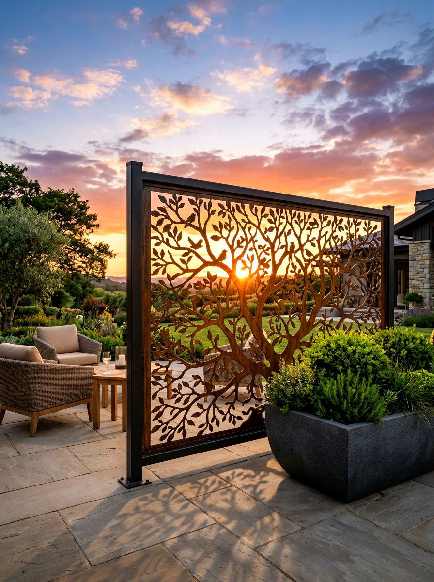 Laser cut metal garden screen - 30 privacy planter screen ideas