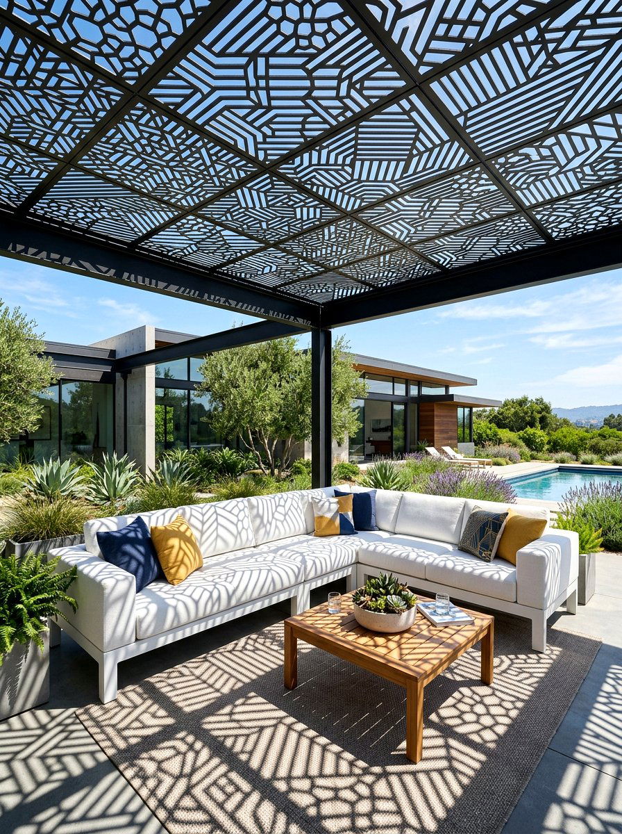 Laser cut metal patio cover screen - 30 metal patio cover ideas