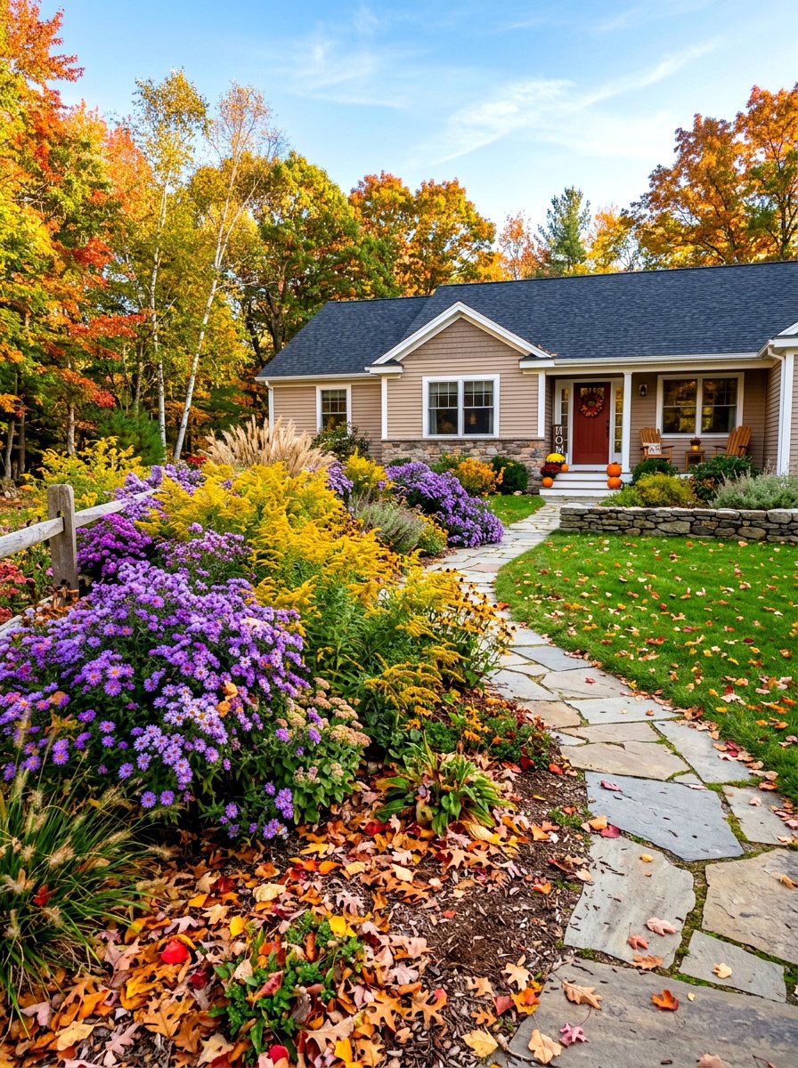 Late Season Aster Garden - 30 pollinator front yard ideas