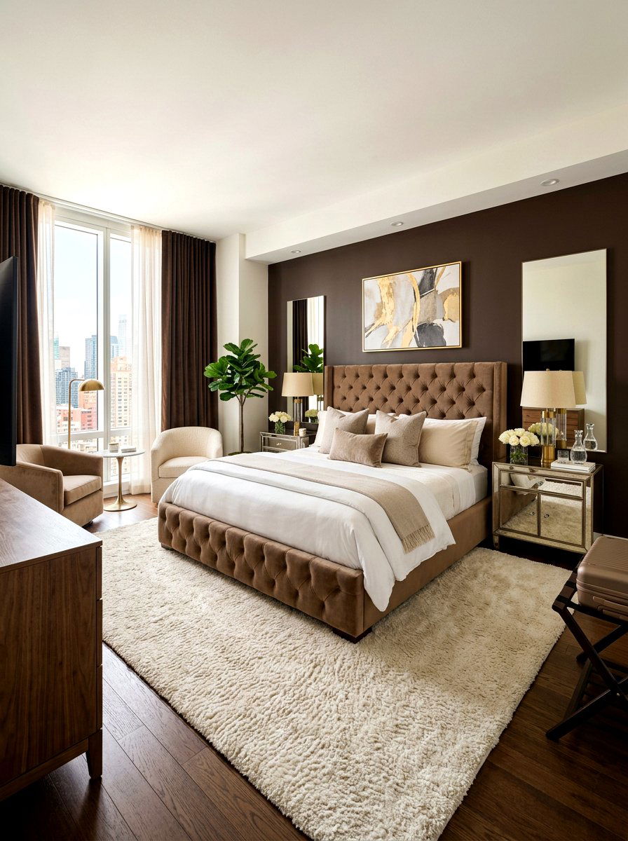 Latte Brown Upholstered Bed - 30 all brown bedroom ideas