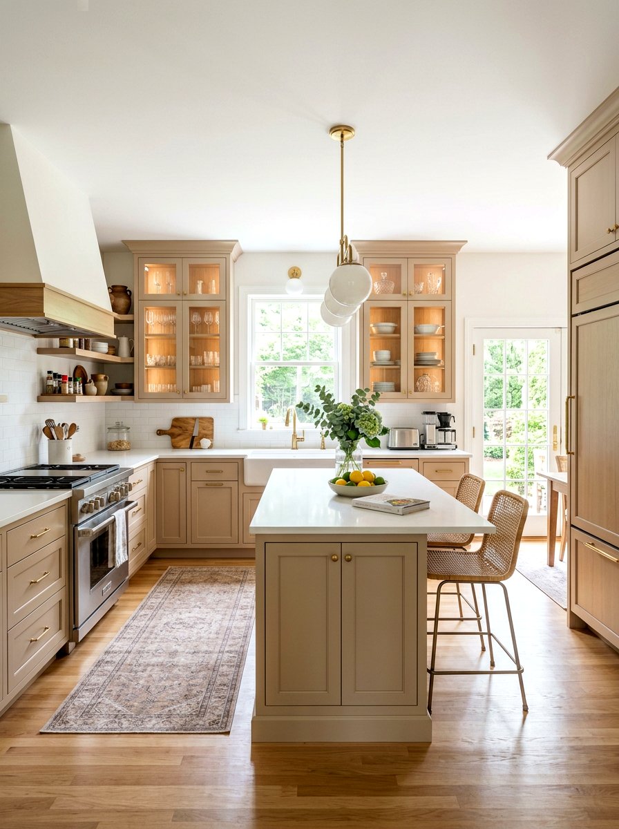 Latte kitchen glass front cabinets - 30 latte color kitchen ideas