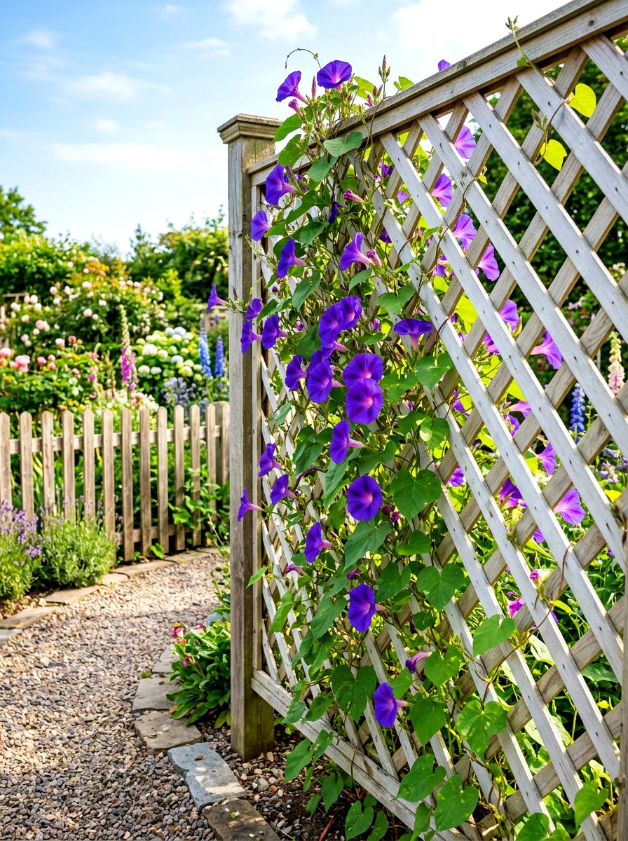 Lattice Climbing Flower Fence - 30 fence vertical garden ideas