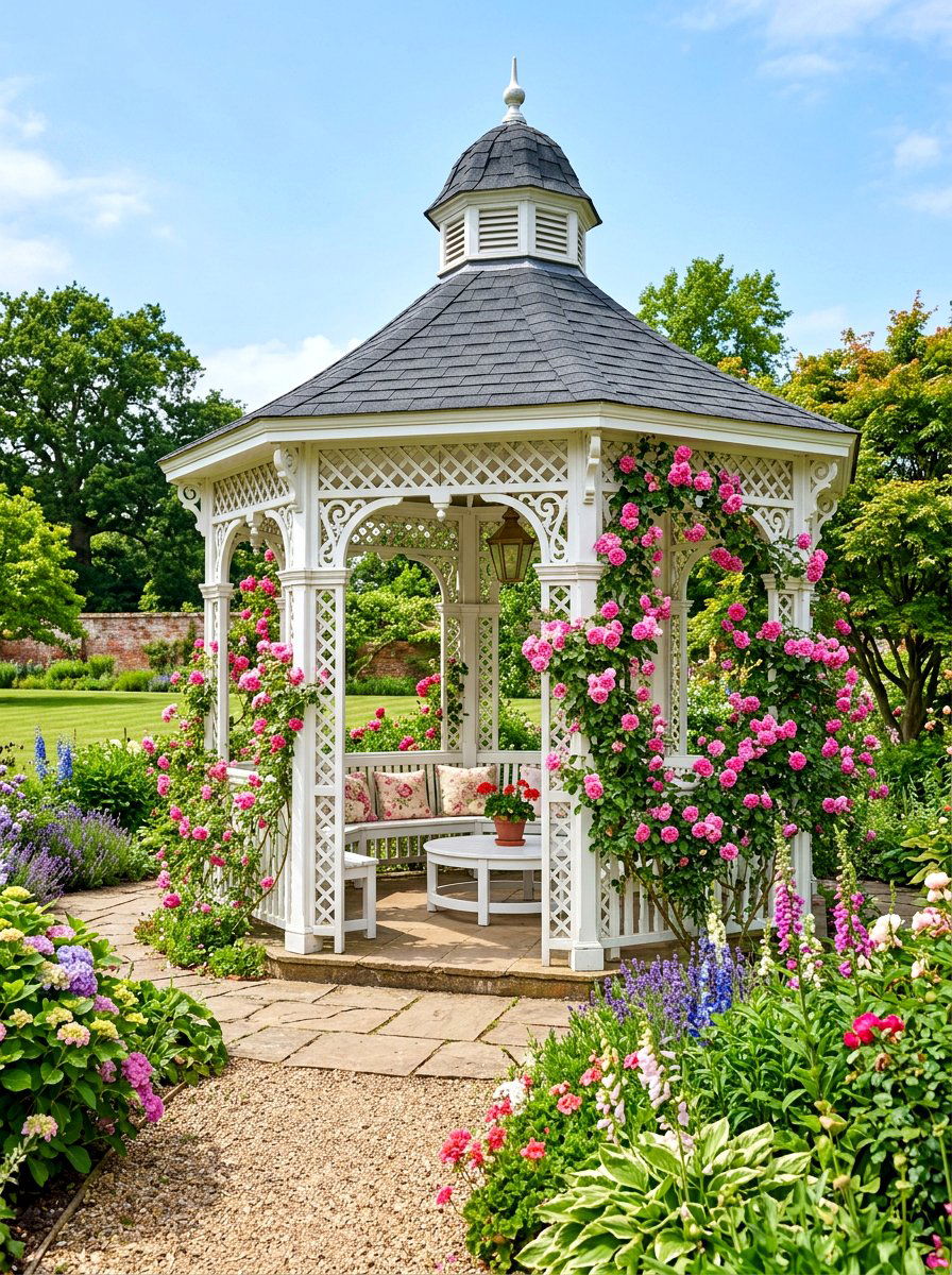 Lattice Garden Gazebo - 30 hidden garden room backyard ideas