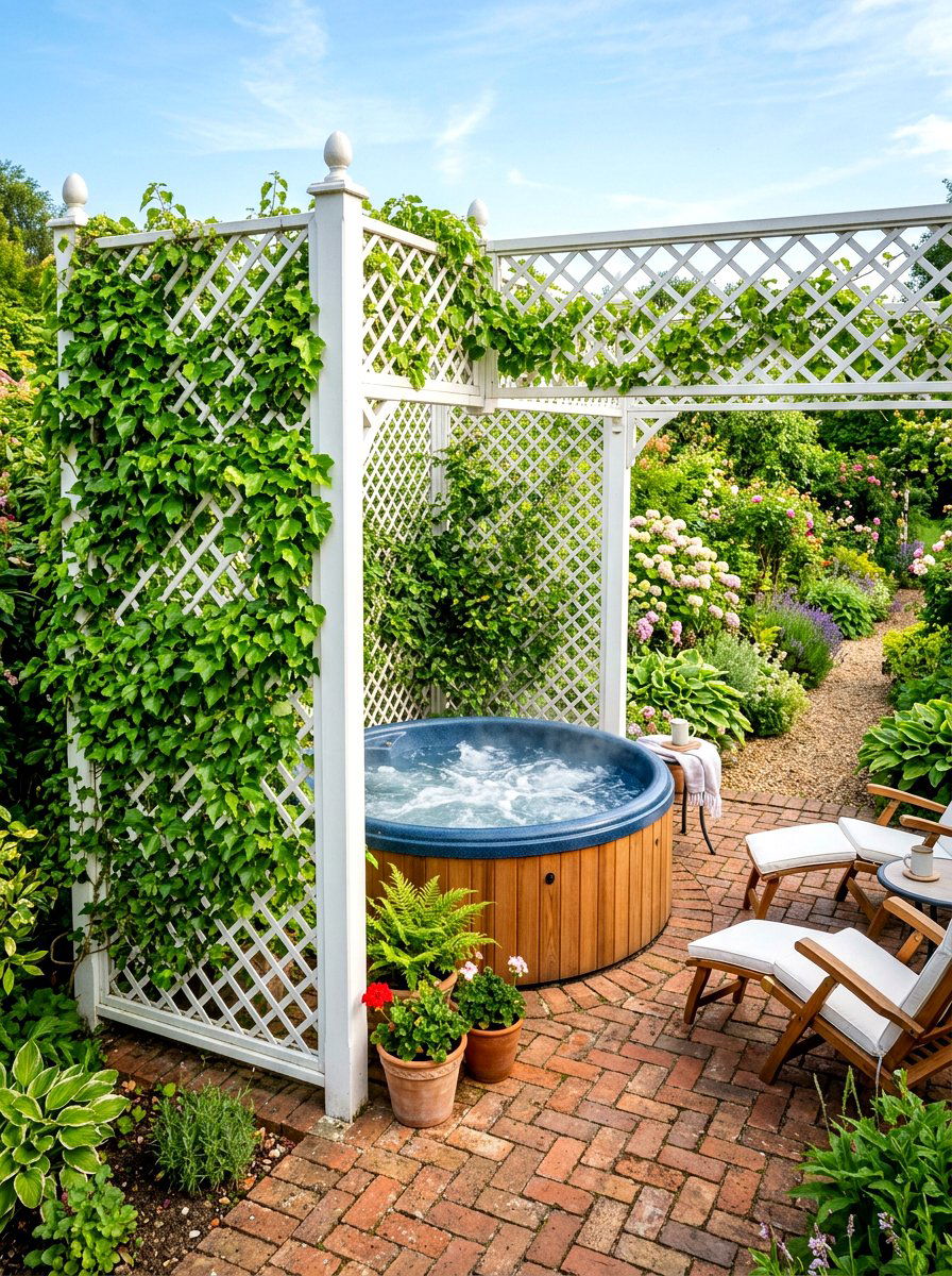 Lattice Panel Screen - 30 hot tub privacy ideas