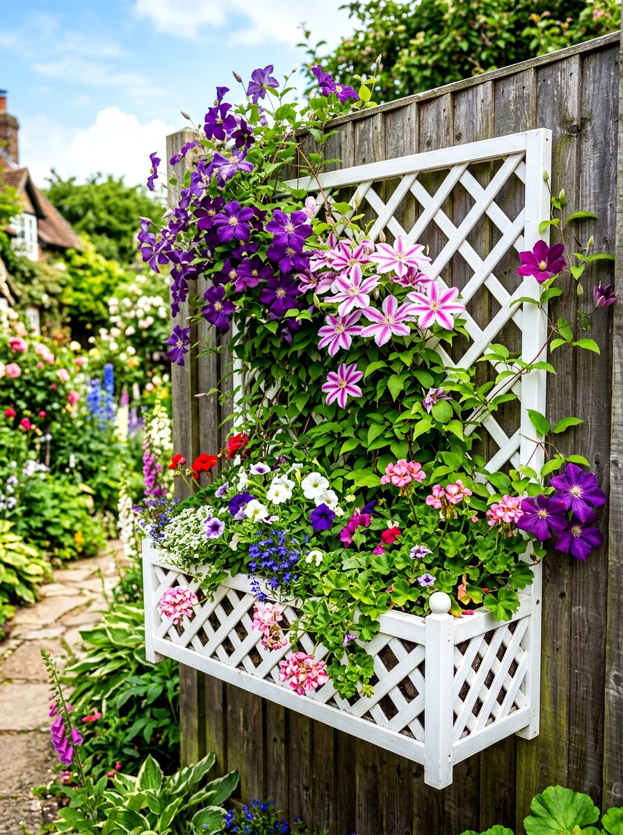 Lattice Patterned Flower Box - 30 exterior flower box ideas