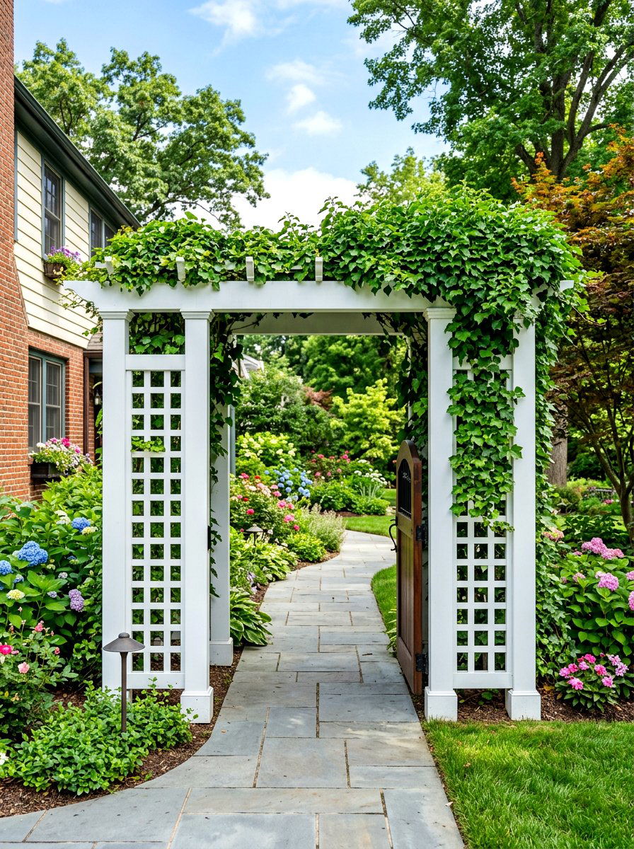 Lattice Side Garden Entrance - 30 arbor entrance ideas