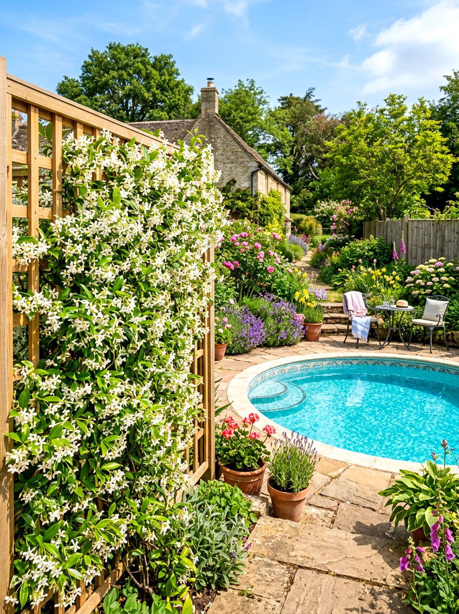 Lattice Trellis With Climbing Vines - 30 poolside privacy screen ideas