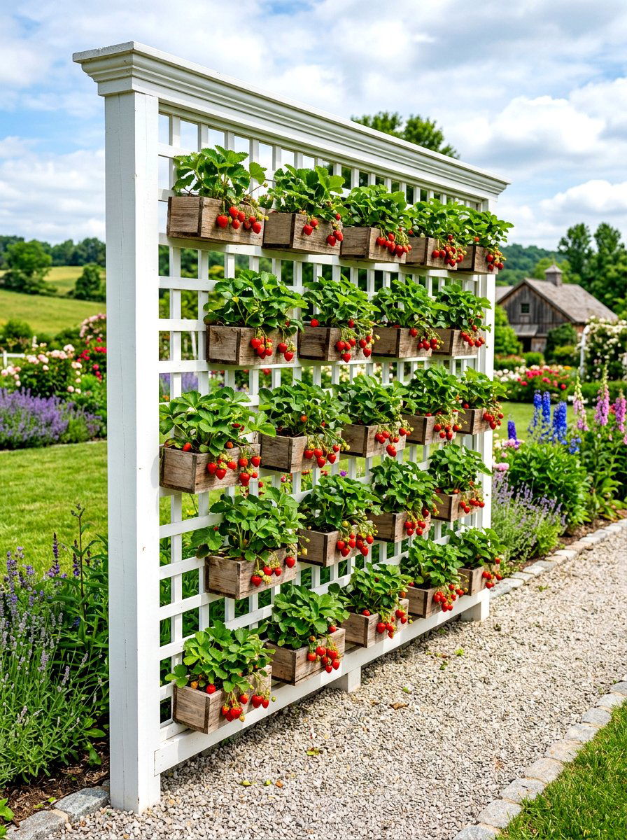 Lattice Wall Strawberry Box - 30 vertical strawberry garden ideas