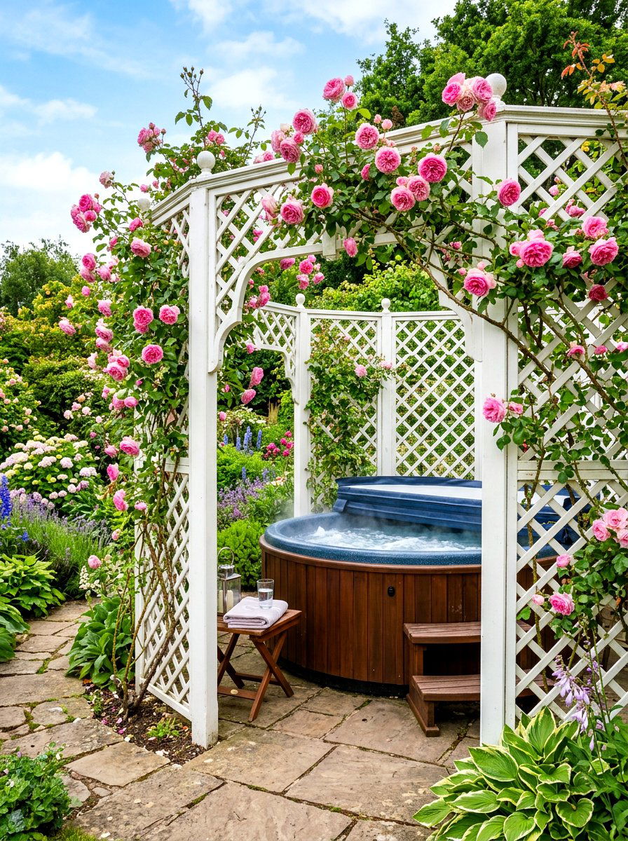 Lattice Wood Privacy Screen - 30 hot tub privacy fence ideas