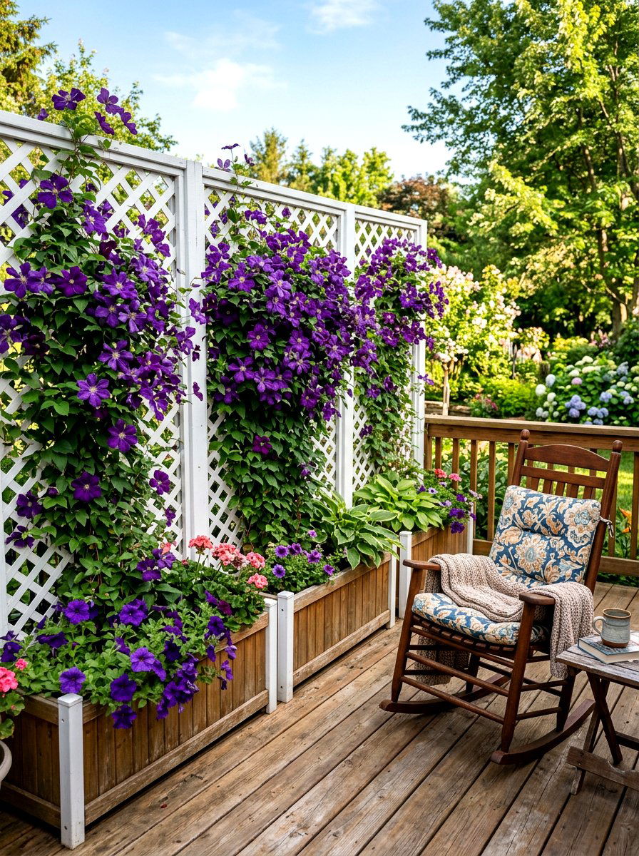 Lattice back deck boxes - 30 deck planter ideas