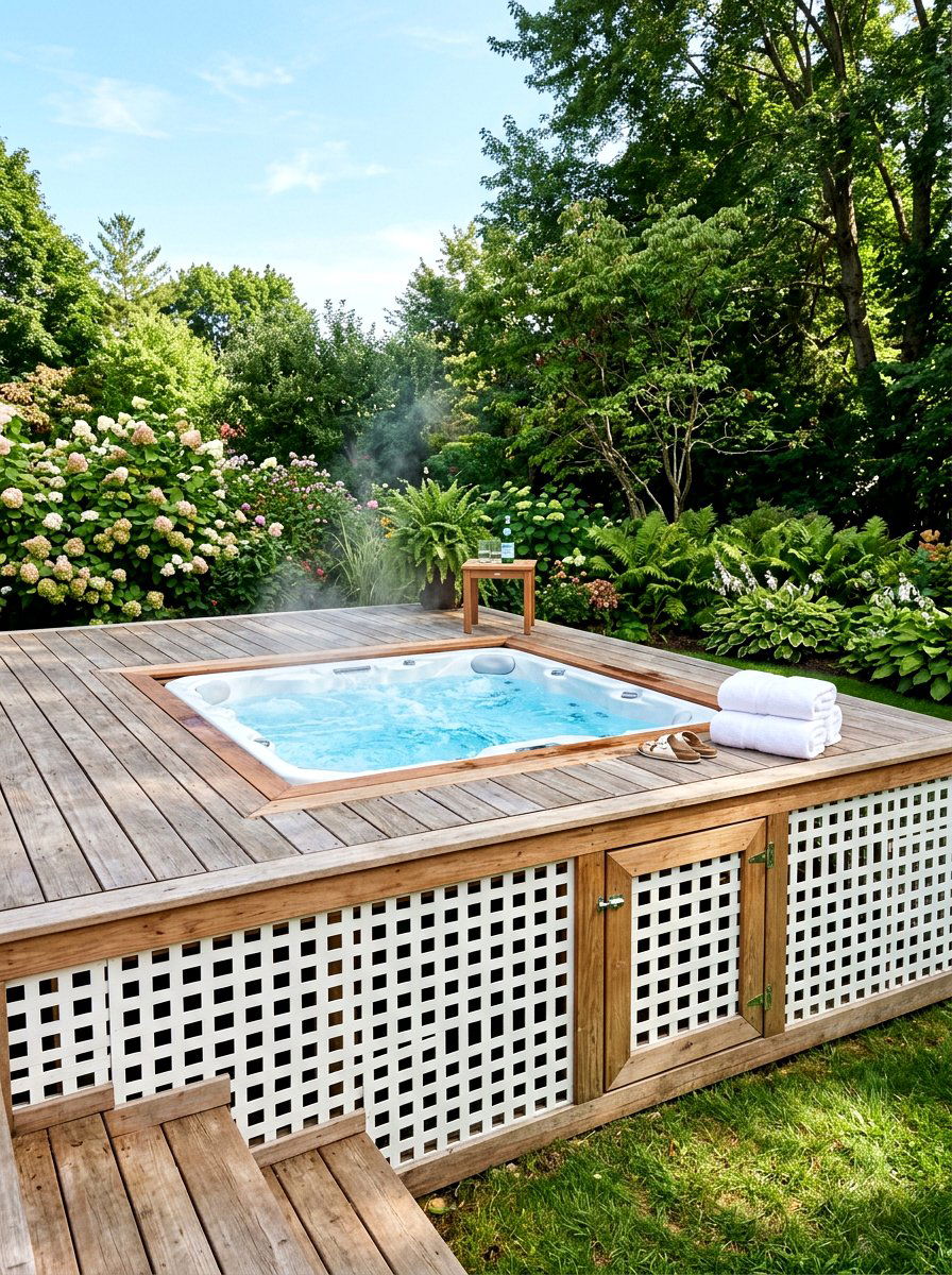 Lattice for hot tub deck - 30 deck skirting lattice ideas