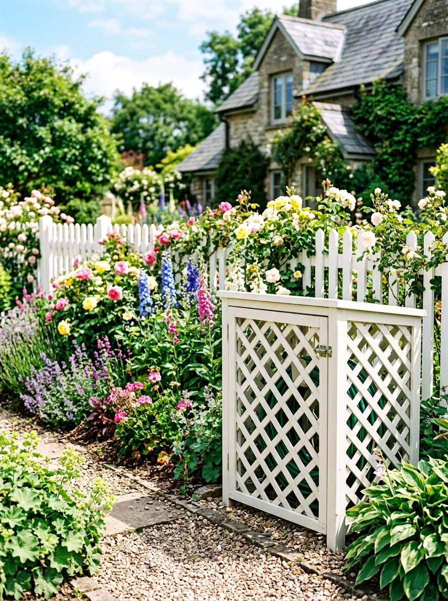 Lattice hose screen cover - 30 hose reel hideaway ideas