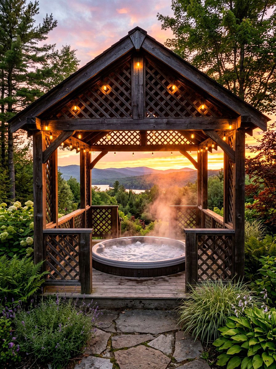 Lattice hot tub enclosure - 30 lattice screen patio ideas