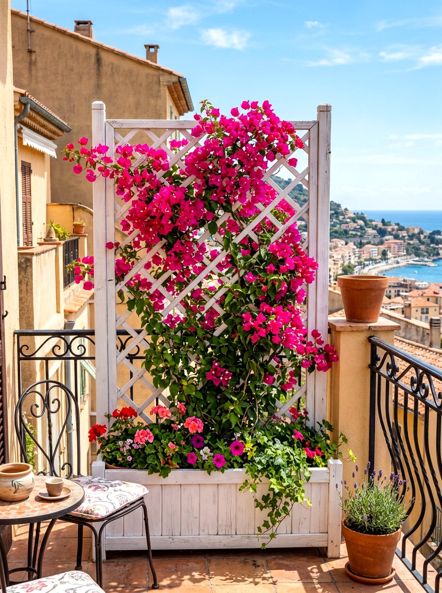 Lattice privacy screen planter - 30 balcony planter wall ideas