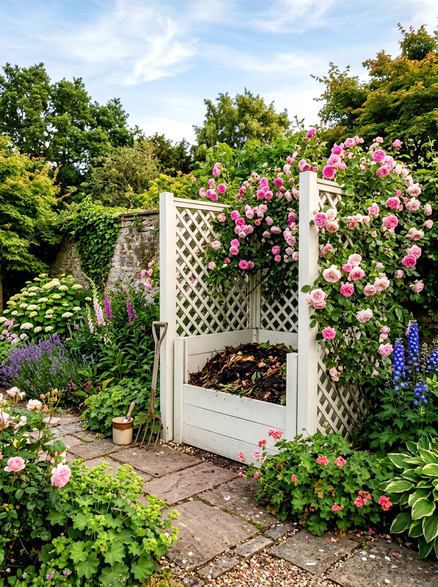 Lattice screen compost nook - 30 compost corner garden ideas