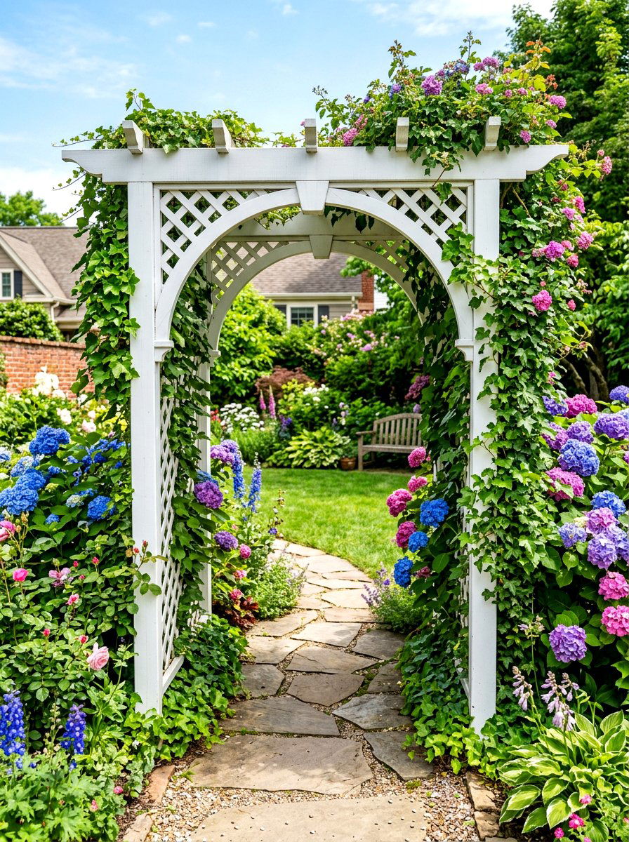 Lattice side garden arbor - 30 arbor entry exterior ideas
