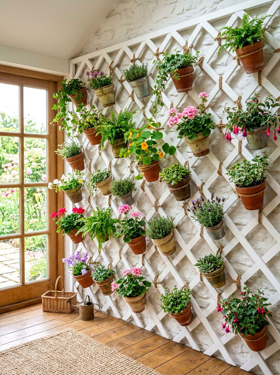 Lattice wall display - 30 potting shed storage ideas