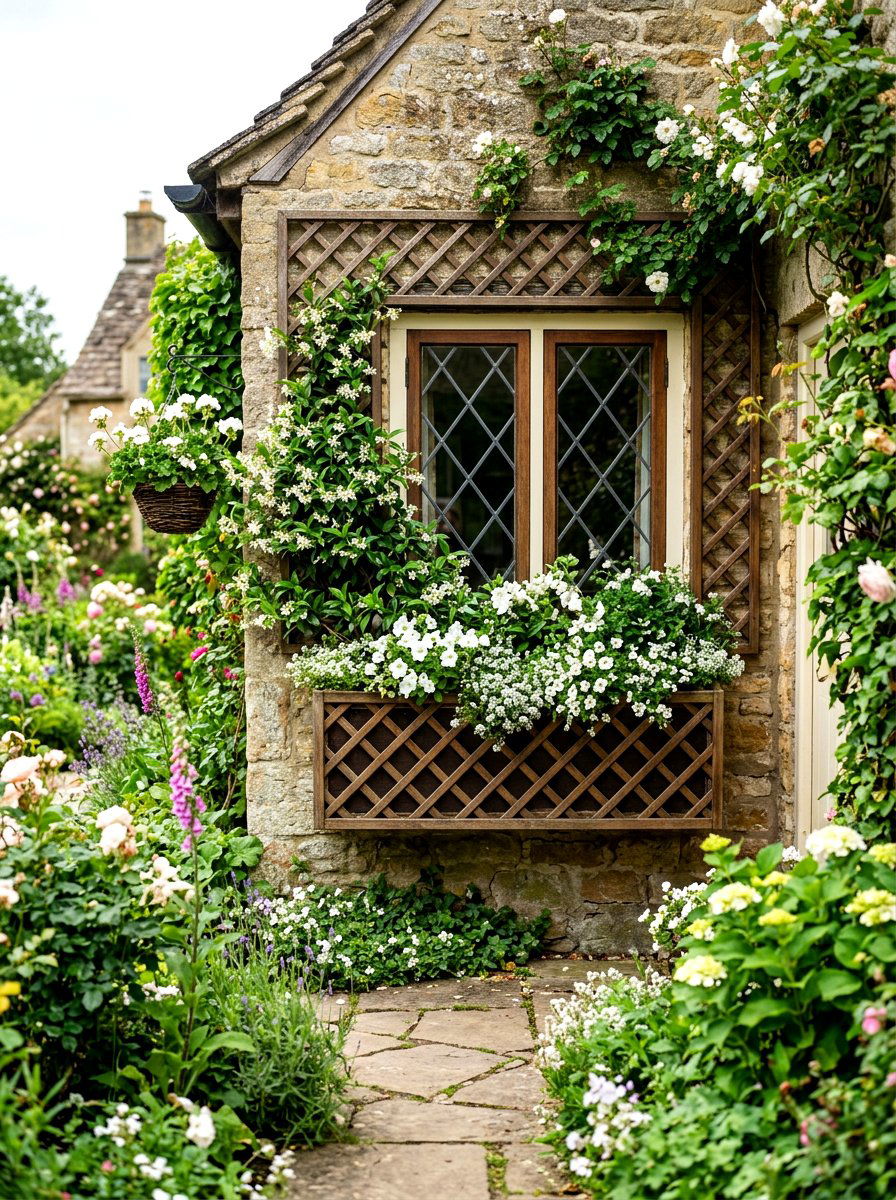 Lattice window planter - 30 front window planter ideas