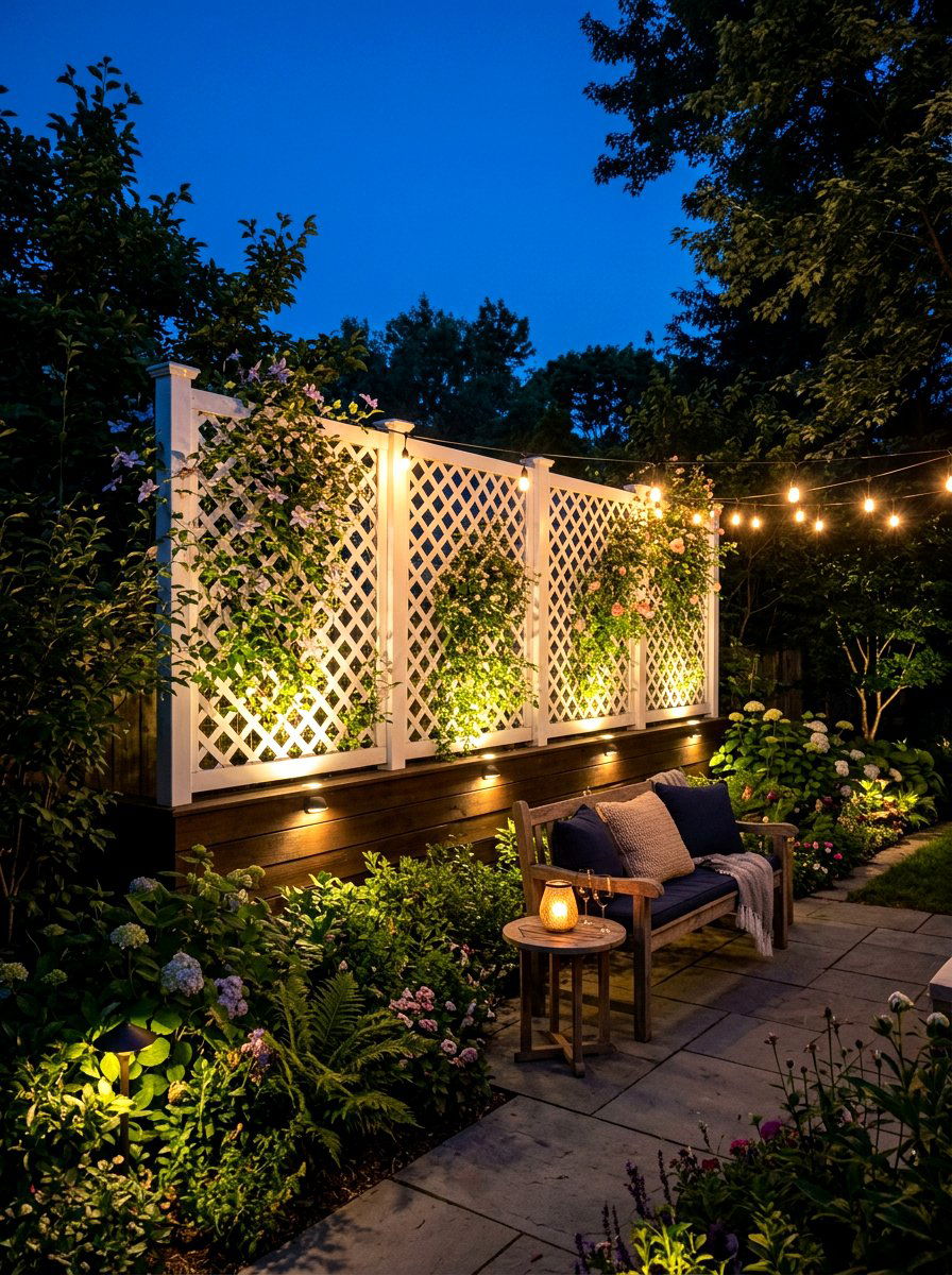 Lattice with garden lighting - 30 deck skirting lattice ideas