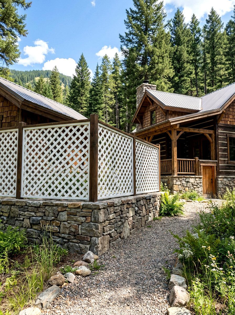Lattice with stone base - 30 deck skirting lattice ideas