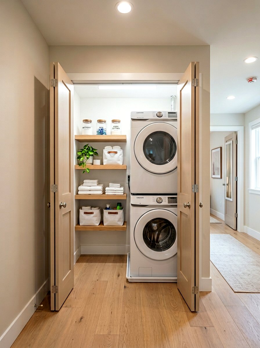 Laundry Closet Bifold Doors - 30 stacked washer dryer ideas