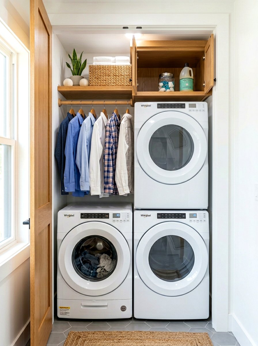 Laundry Closet Hanging Rod - 30 stacked laundry closet ideas