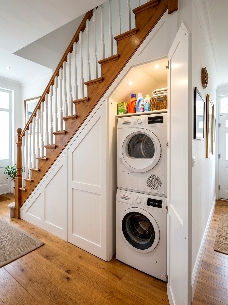Laundry Closet Under Stairs - 30 stacked laundry closet ideas