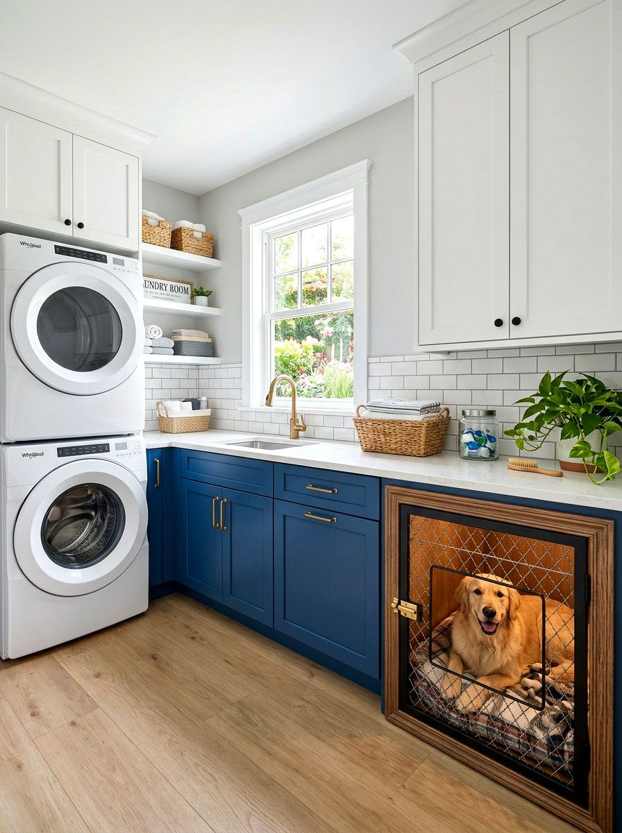 Laundry Room Dog Crate - 30 indoor dog crate ideas