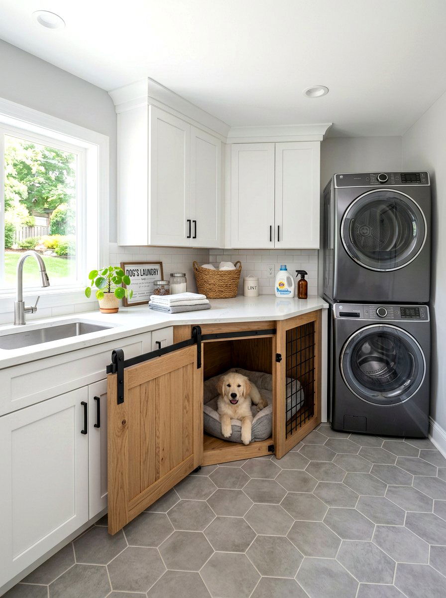 Laundry Room Dog Kennel - 30 built in dog crate ideas